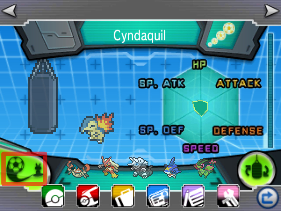 Selecting the Super Training tab. / Pokémon Omega Ruby and Alpha Sapphire