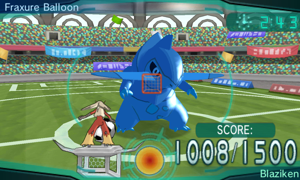 The red goal will remain on-screen as long as you keep hitting the net. / Pokémon Omega Ruby and Alpha Sapphire
