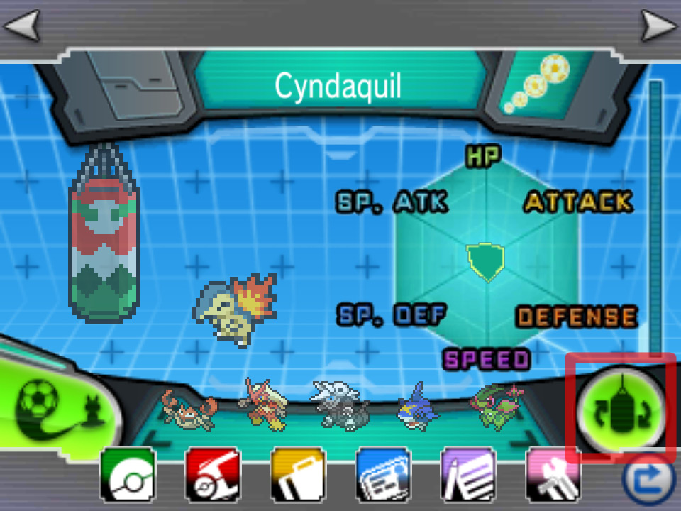 Tapping the punching bag icon will let you change Training Bags. / Pokémon Omega Ruby and Alpha Sapphire