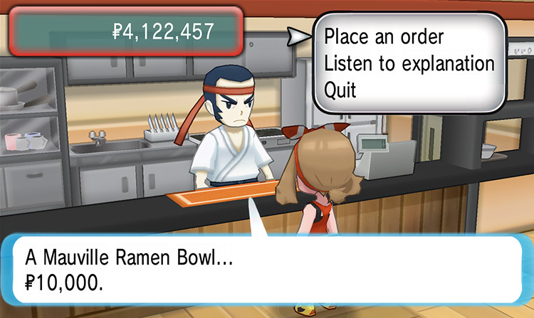 Ordering the Mauville Ramen Bowl
