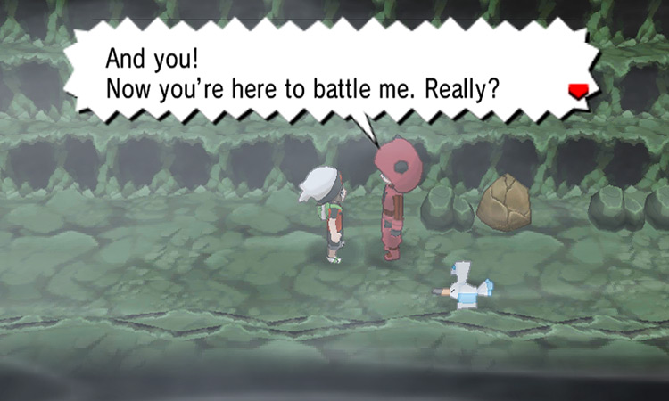 Confronting the Team Magma grunt inside Rusturf Tunnel