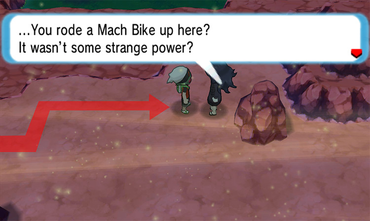 Speaking to the Hex Maniac on the Route 111 Desert.