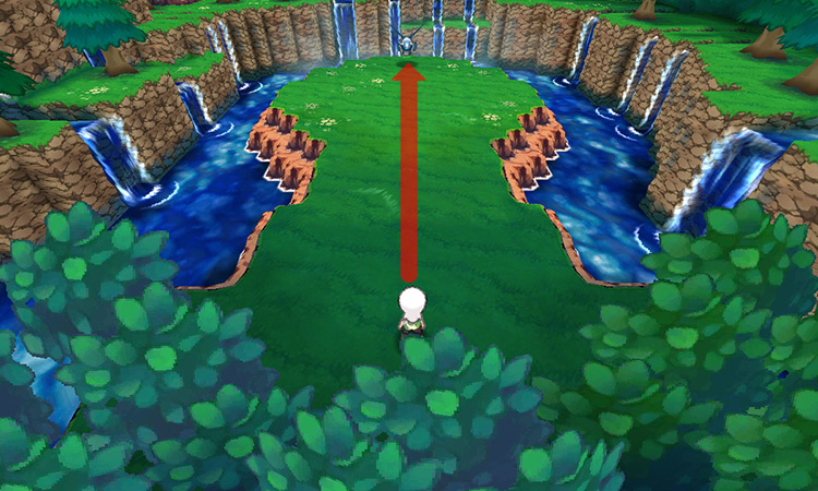 The clearing, with Latios waiting at the end.