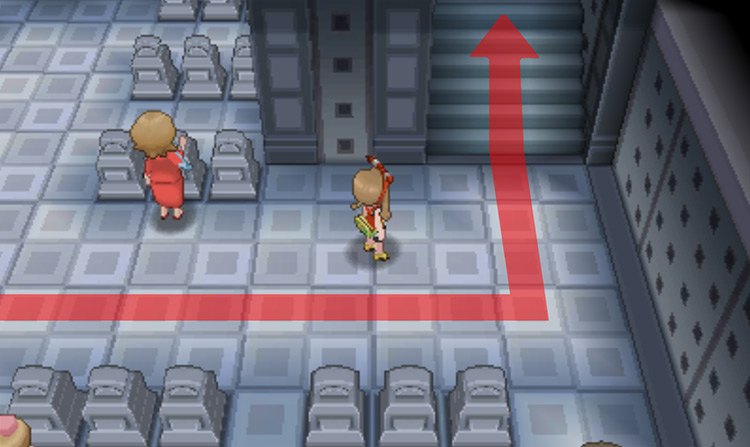 The staircase on the right side of the room