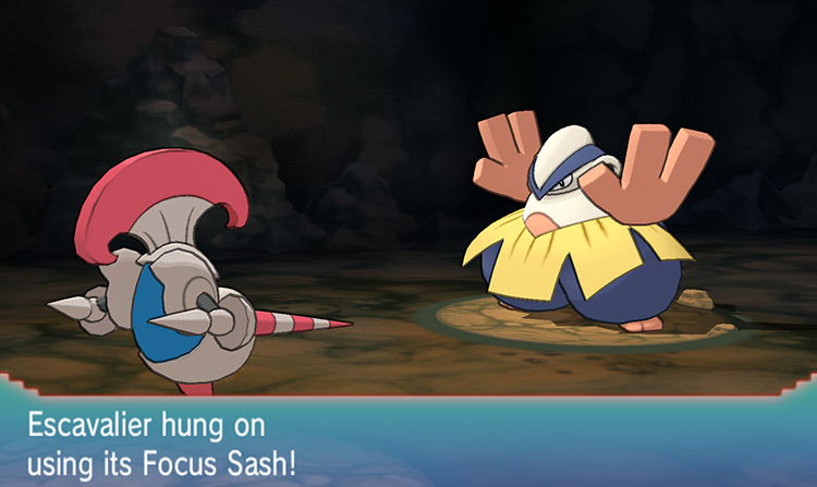 Escavalier survives a KO from Hariyama due to the Focus Sash / Omega Ruby